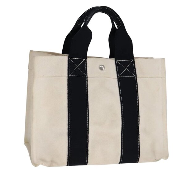 HERMES Bora Bora PM Tote Bag Canvas White Black Silver Auth bs21949 - Picture 1 of 14